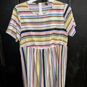 SHEIN Yellow and Blue Sundress with Flutter Sleeves and Crew Neck